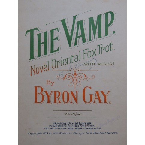 GAY Byron The Vamp Chant Piano 1919