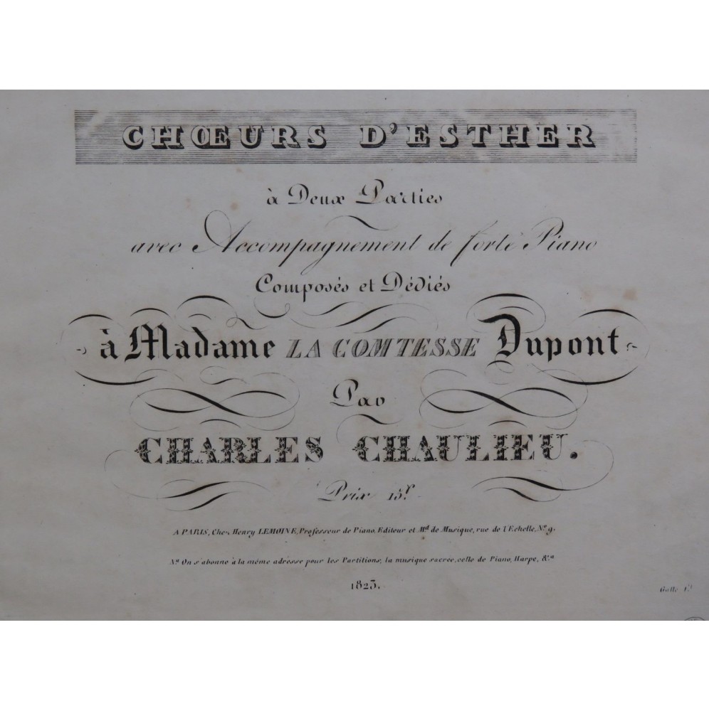 CHAULIEU Charles Choeurs d'Esther Chant Piano ca1836