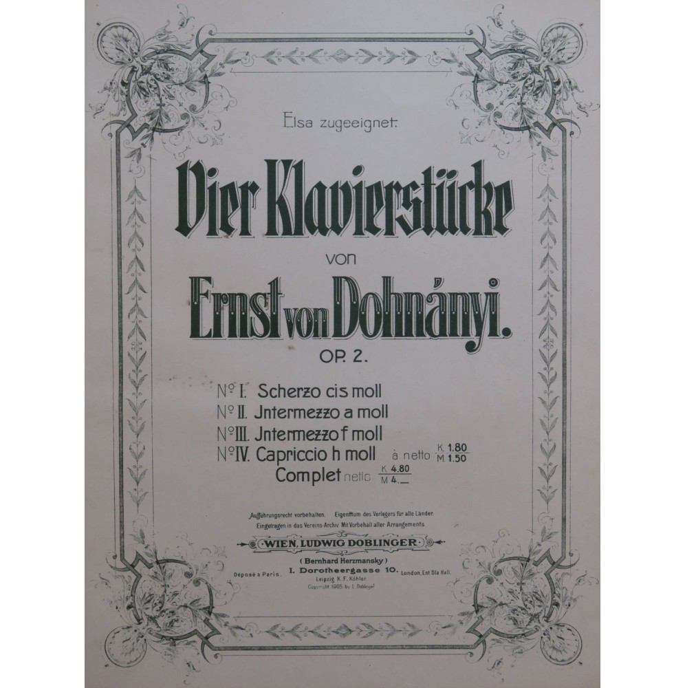 DOHNANYI Erno Scherzo op 2 No 1 Piano 1905