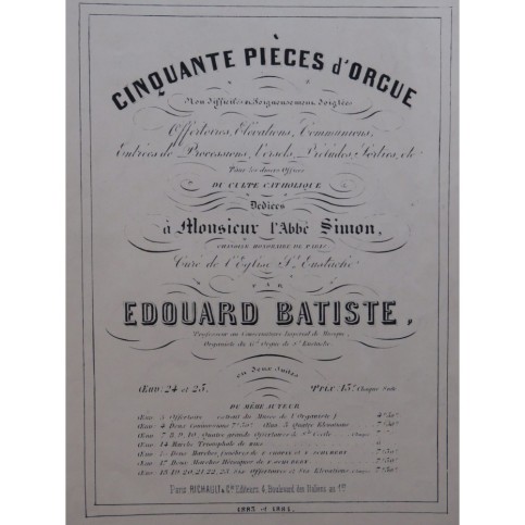 BATISTE Edouard 25 Pièces d'Orgue 1862