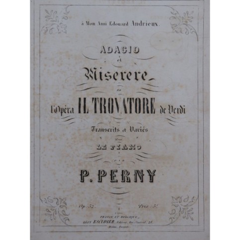 VERDI Giuseppe Il Trovatore Adagio et Miserere P. Perny Piano ca1860