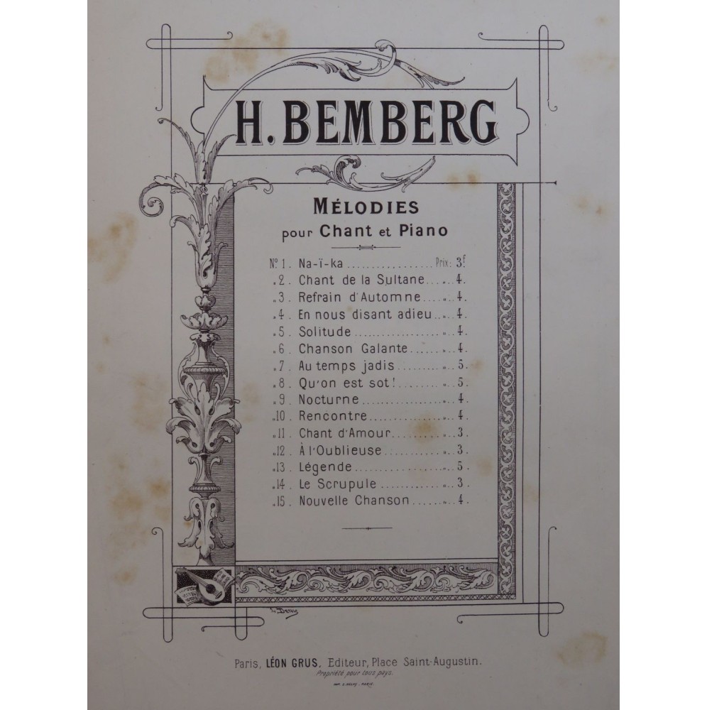 BEMBERG Herman En nous disant adieu Chant Piano ca1890