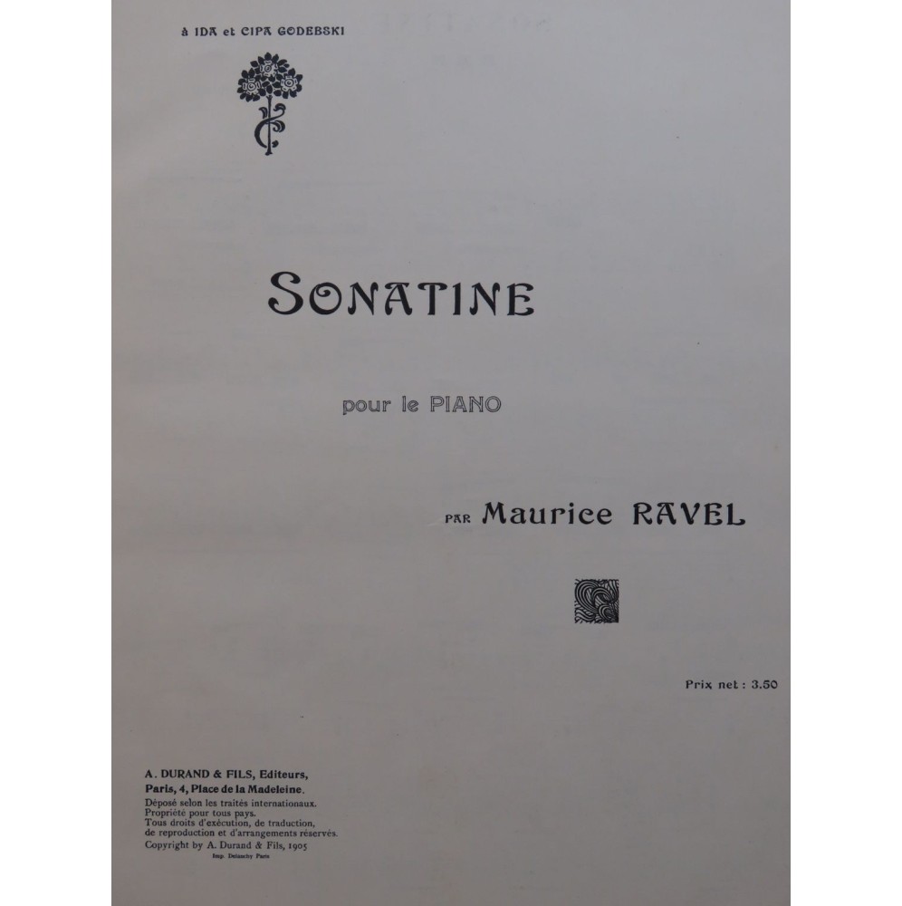RAVEL Maurice Sonatine Piano 1905