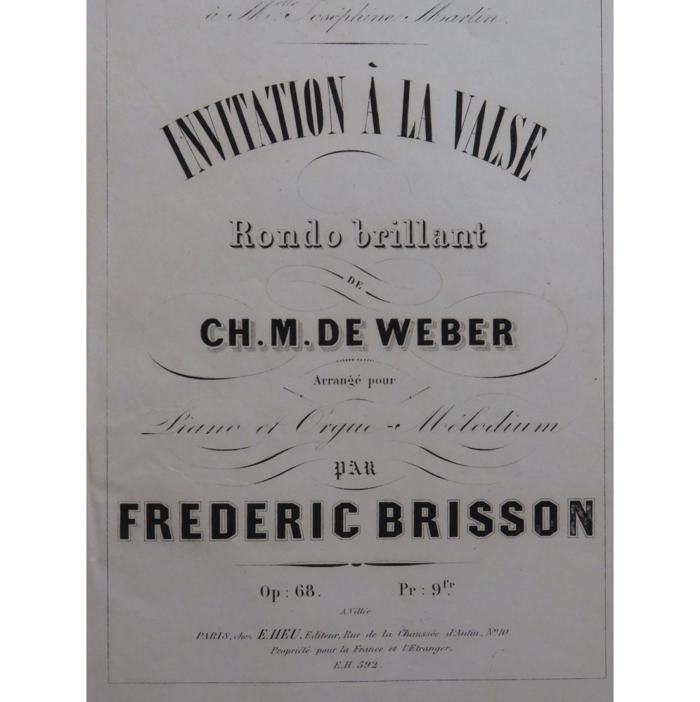 WEBER L'Invitation à la Valse Piano Orgue ca1860