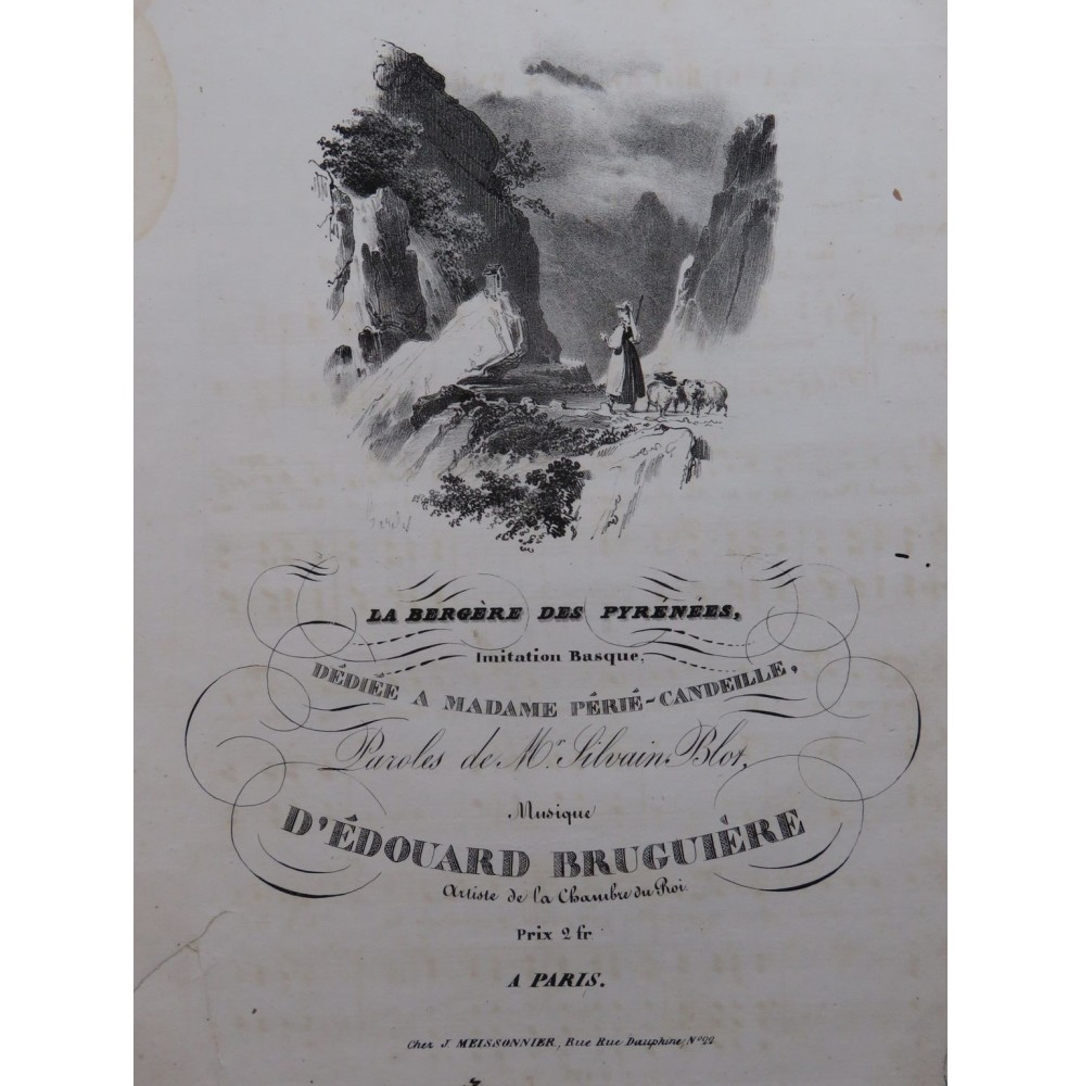 BRUGUIÈRE Édouard La Bergère des Pyrénées Chant Piano ca1830