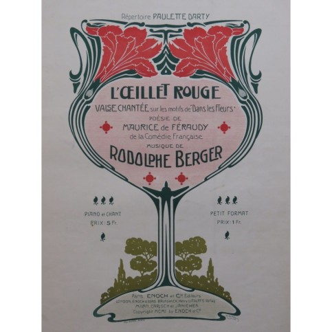 BERGER Rodolphe L’œillet rouge Chant Piano 1901