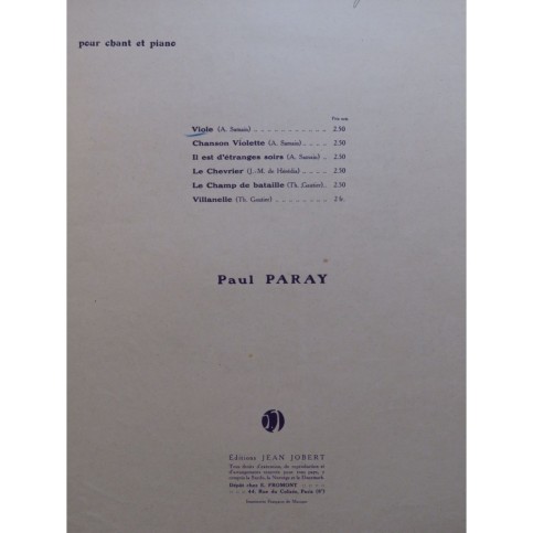 PARAY Paul Viole Chant Piano 1920