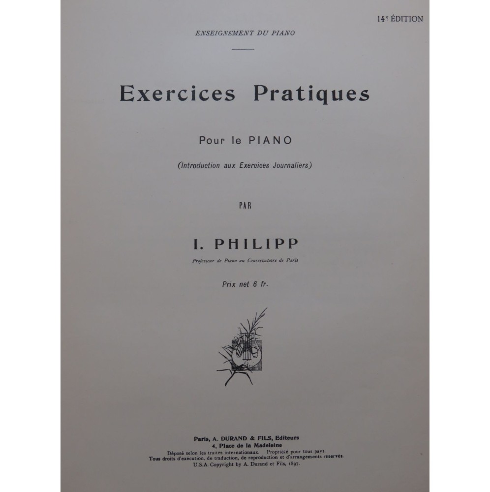 PHILIPP I. Exercices Pratiques op 9 Piano 1897