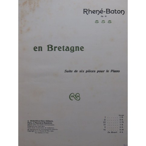 RHENÉ-BATON En Bretagne No 1 Piano 1909