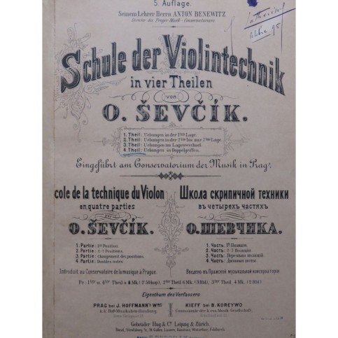SEVCIK Otakar Ecole de la Technique du Violon 4ème Partie Violon ca1895