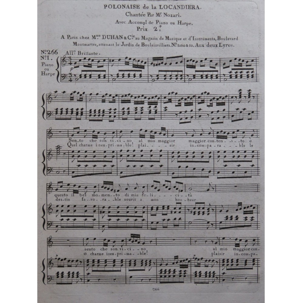 Polonaise de la Locandiera Chant Piano ou Harpe ca1810