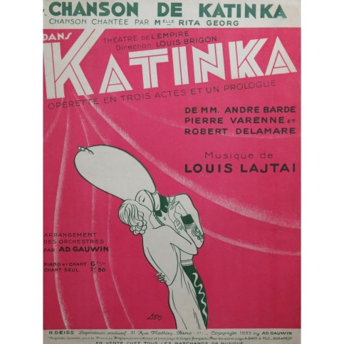 LAJTAI Louis Chanson de Katinka Chant Piano 1933