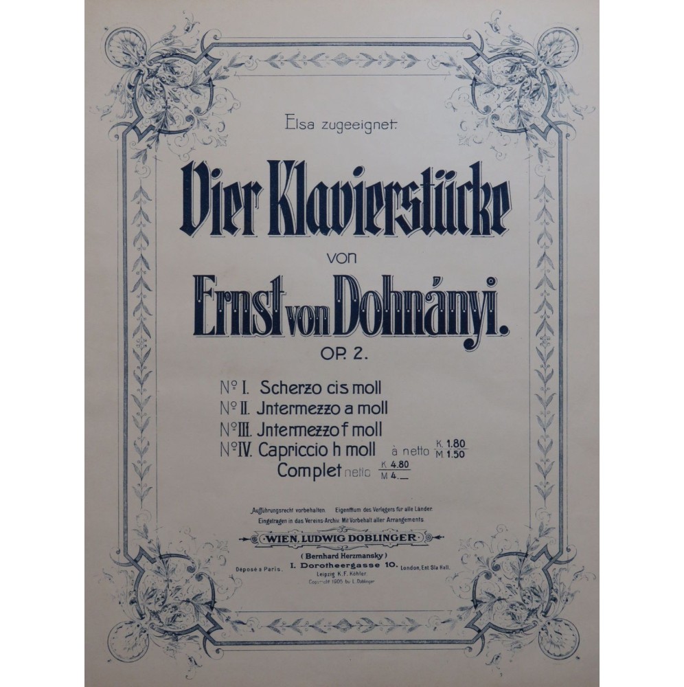 DOHNANYI Erno Intermezzo op 2 No 2 Piano 1905