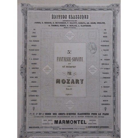 MOZART W. A. Fantaisie Sonate No 3 Piano ca1860