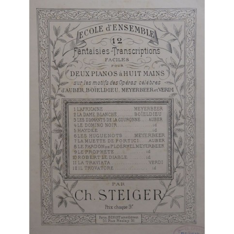 STEIGER Charles Fantaisie Haydée Auber 2 Pianos 8 mains ca1890