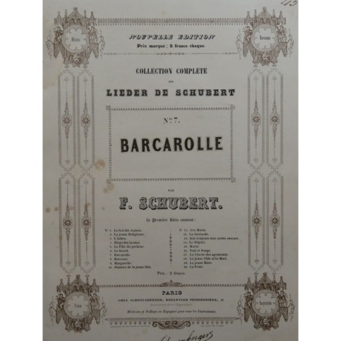 SCHUBERT Franz Barcarolle Chant Piano ca1840