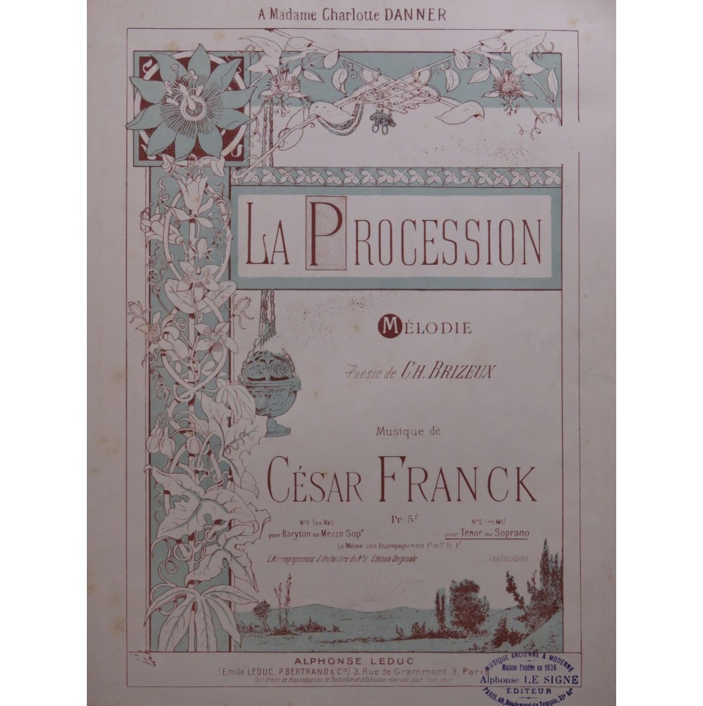 FRANCK César La Procession Chant Piano ca1892
