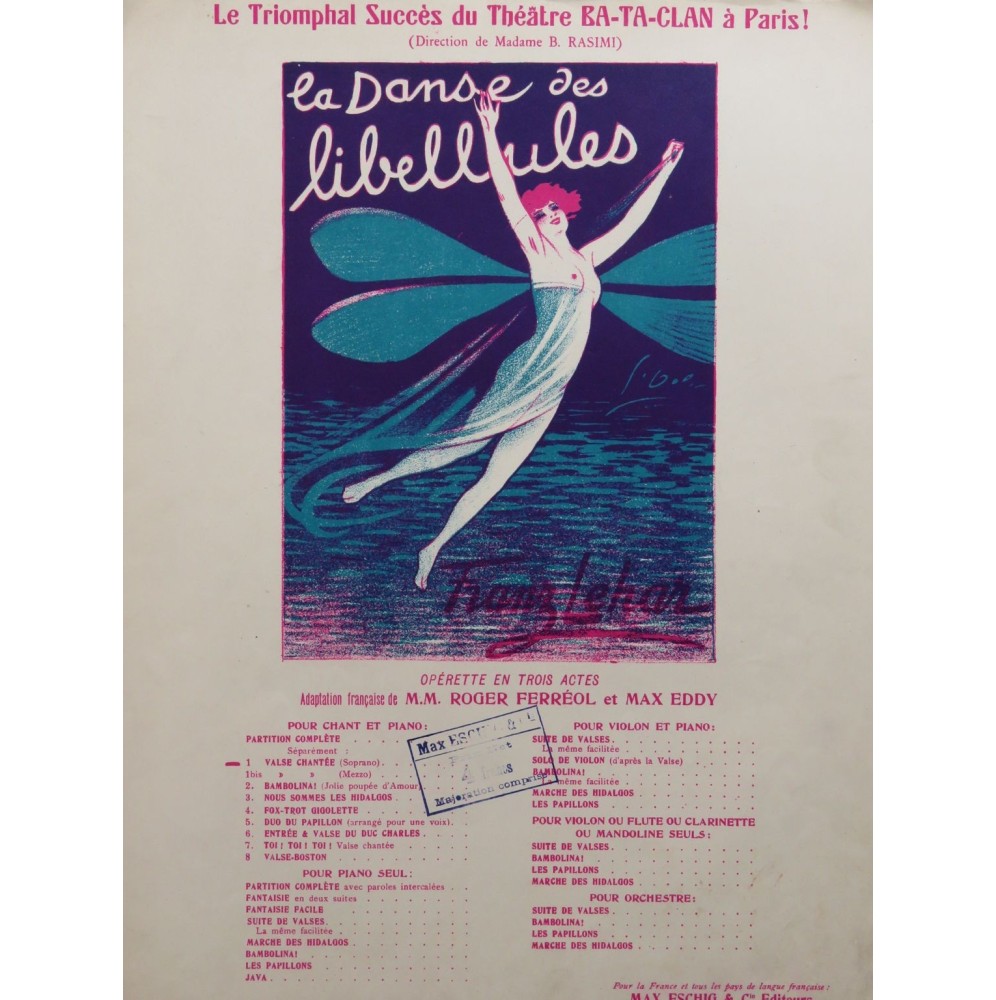 LEHAR Franz La danse des libellules No 1 Chant Piano 1924