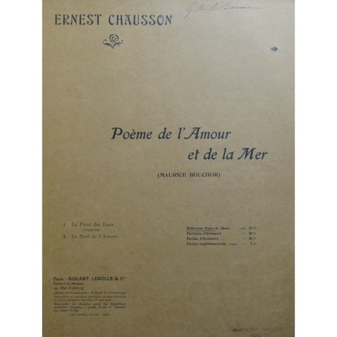 CHAUSSON Ernest Poème de l'Amour et de la Mer Chant Piano ca1911