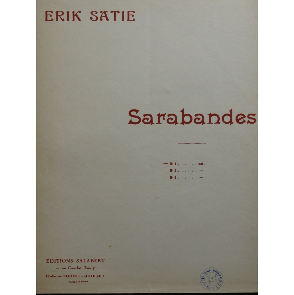 SATIE Erik Sarabandes No 1 Piano