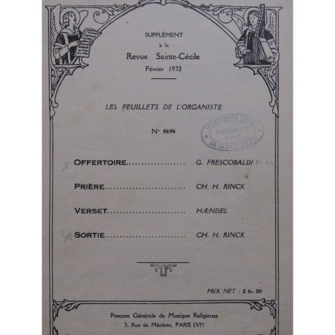 FRESCOBALDI RINCK HAENDEL Pièces Orgue 1932