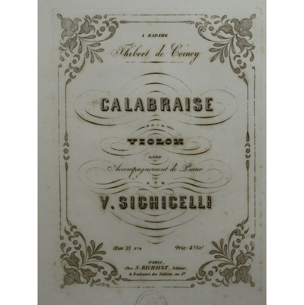 SICHICELLI Vincenzo Calabraise Op 21 No 4 Violon Piano ca1860