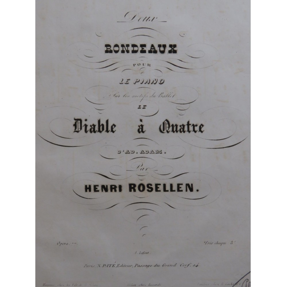 ROSELLEN Henri Rondo No 1 Op 77 Piano ca1840