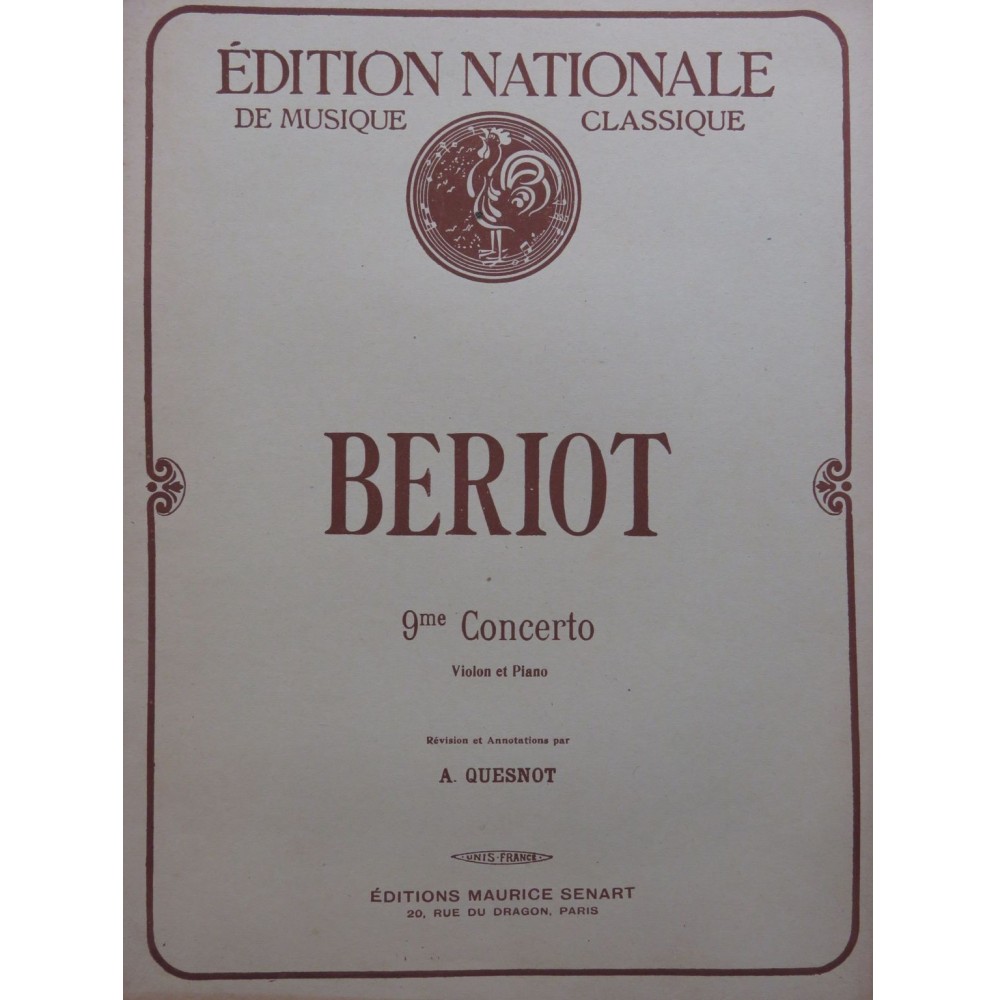DE BERIOT Charles Concerto No 9 Violon Piano 1920