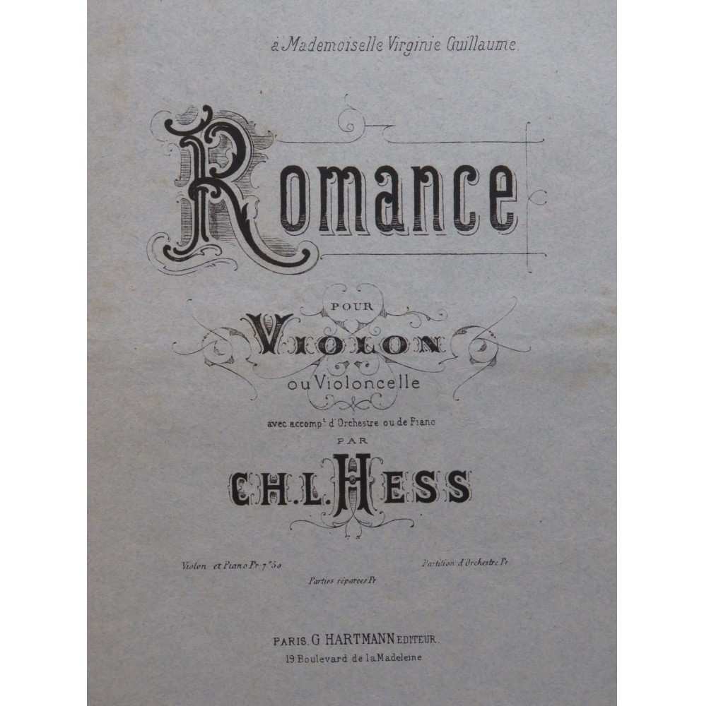 HESS Ch. L. Romance Piano Violon ou Violoncelle ca1878