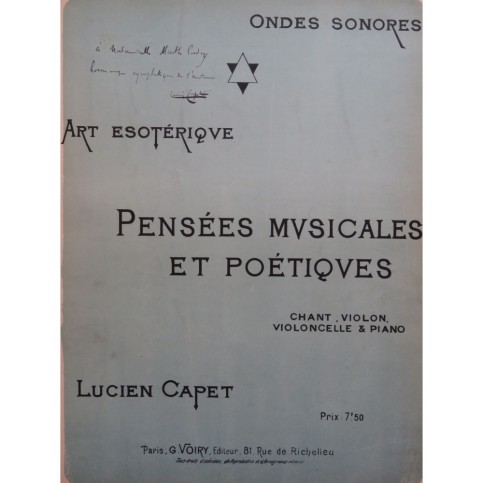 CAPET Lucien Pensées Musicales et Poétiques Dédicace Chant Piano 1896