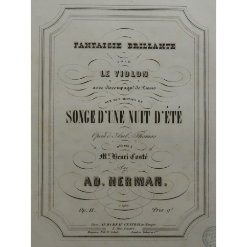HERMAN Adolphe Le Songe d'une nuit d'été Violon Piano ca1850