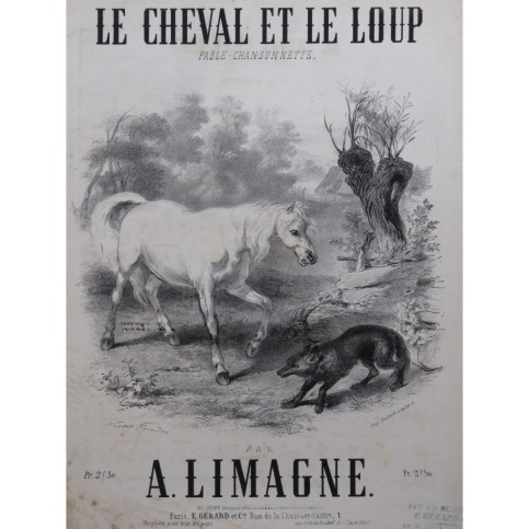 LIMAGNE A. Le Cheval et le Loup Chant Piano ca1860