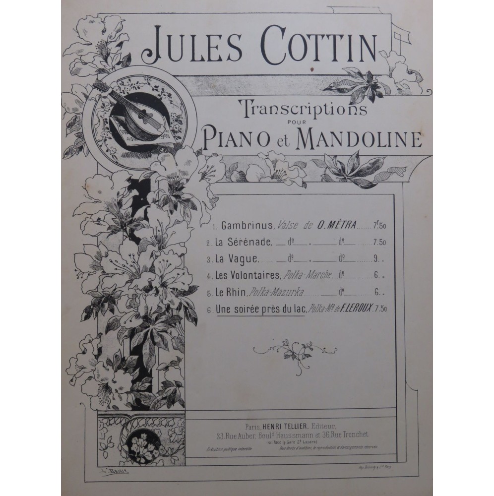 LEROUX Félix Une Soirée près du Lac Piano Mandoline ca1895