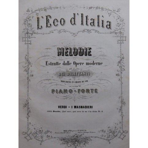 VERDI Giuseppe I Masnadieri Duetto Chant Piano ca1860