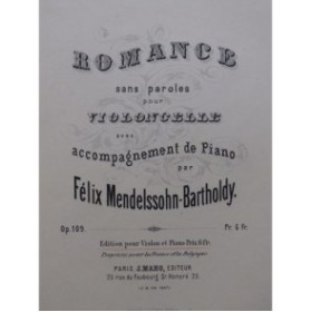 MENDELSSOHN Romance sans Paroles op 109 Violon Piano ca1868
