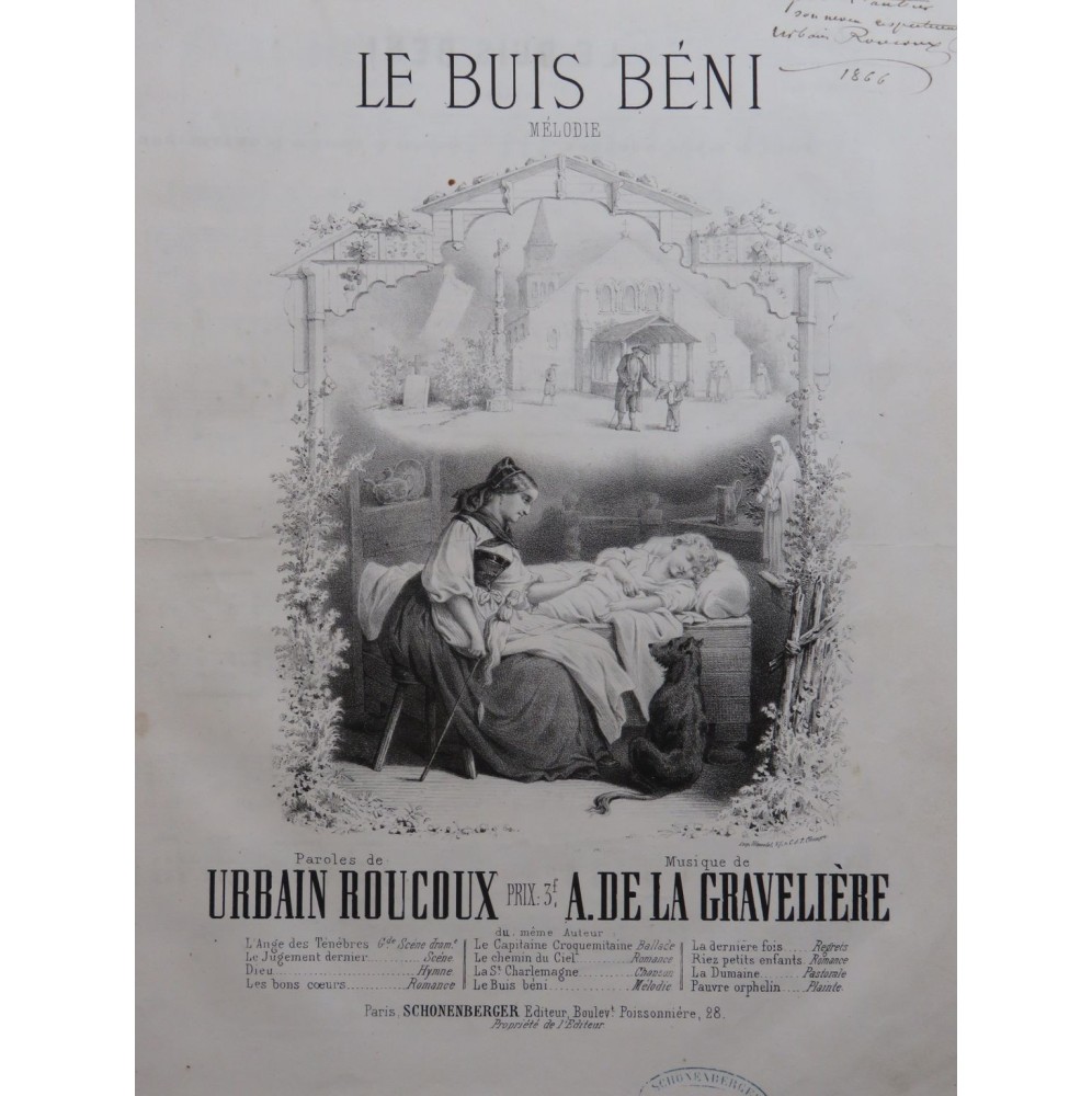 DE LA GRAVELIÉRE A. Le Buis Béni Dédicace Urbain Roucoux Chant Piano 1866
