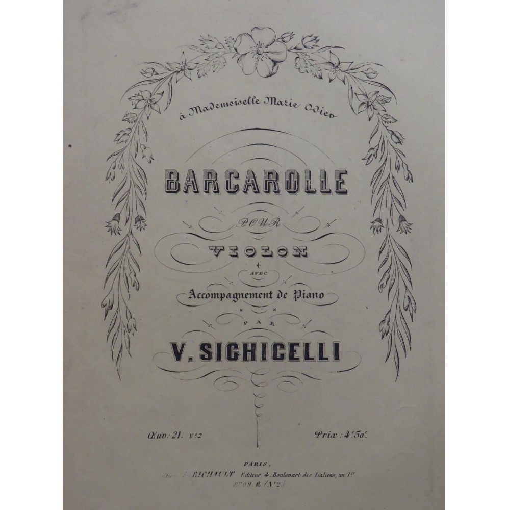 SIGHICELLI Vincenzo Barcarolle Op 21 No 2 Violon Piano ca1860