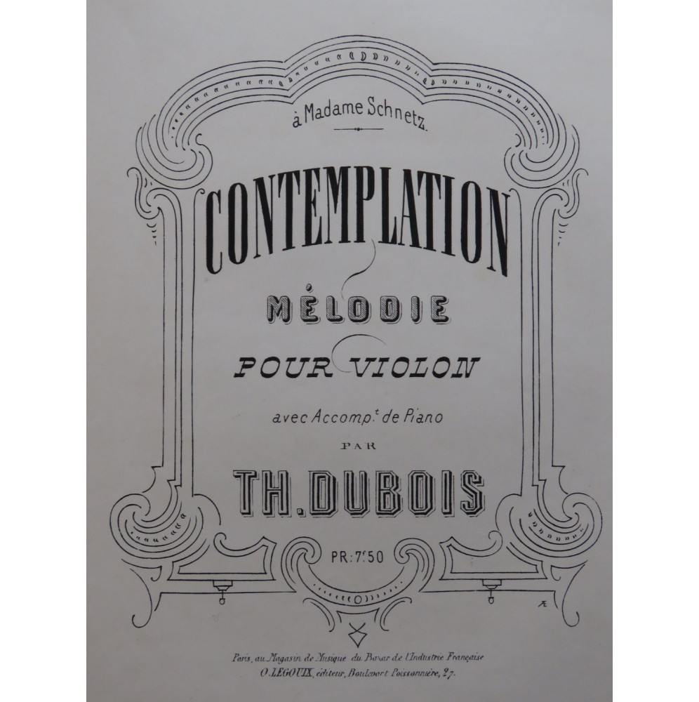 DUBOIS Théodore Contemplation Violon Piano ca1868