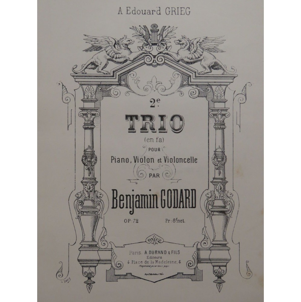 GODARD Benjamin Trio No 2 Piano Violon Violoncelle ca1895