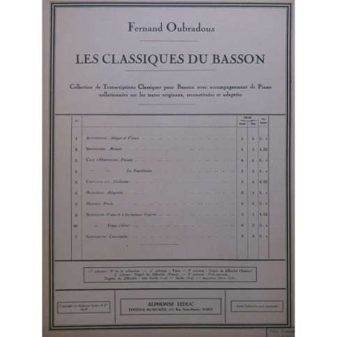 BEETHOVEN Menuet Basson Piano 1938