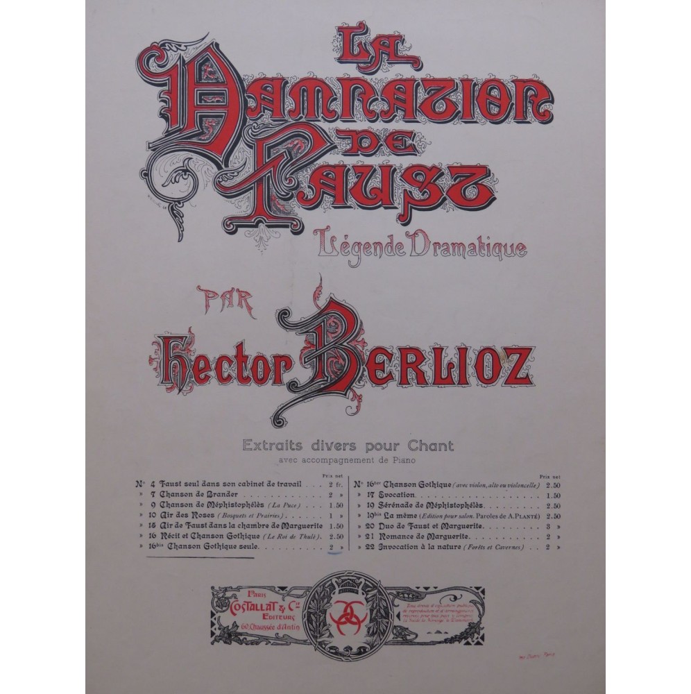 BERLIOZ Hector La Damnation de Faust No 16 bis Chant Piano
