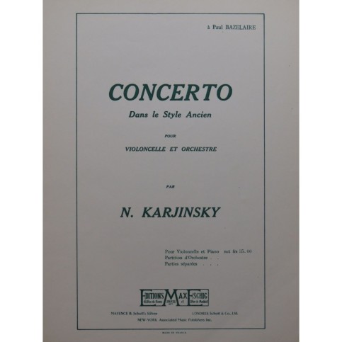 KARJINSKY Nicolas Concerto Violoncelle Piano 1932