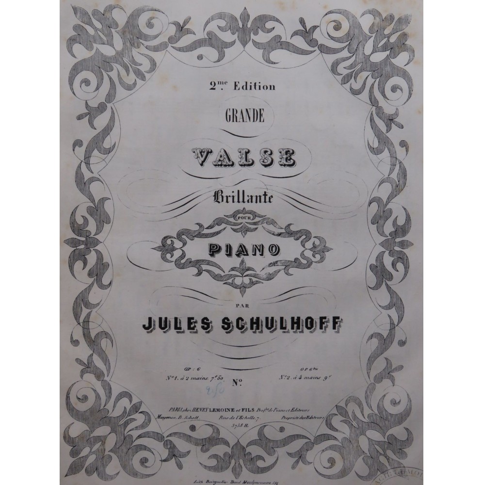 SCHULHOFF Jules Grande Valse Brillante Piano 1851
