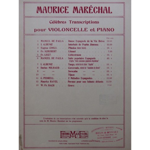 LISZT Franz Liebestraum Violoncelle Piano 1930