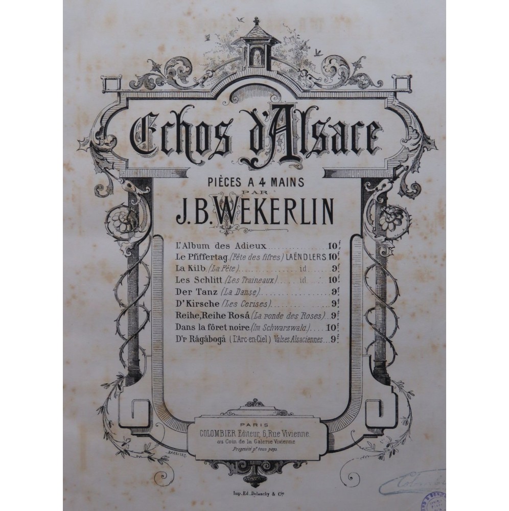 WEKERLIN J. B. D'r Rägäbogä Valses Alsaciennes Piano 4 mains ca1883
