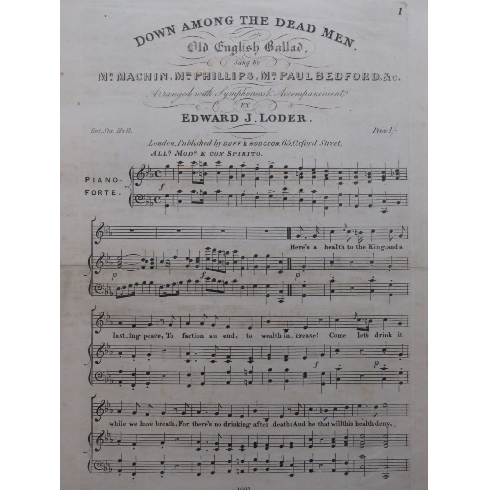LODER Edward J. Down Among The Dead Men Chant Piano XIXe