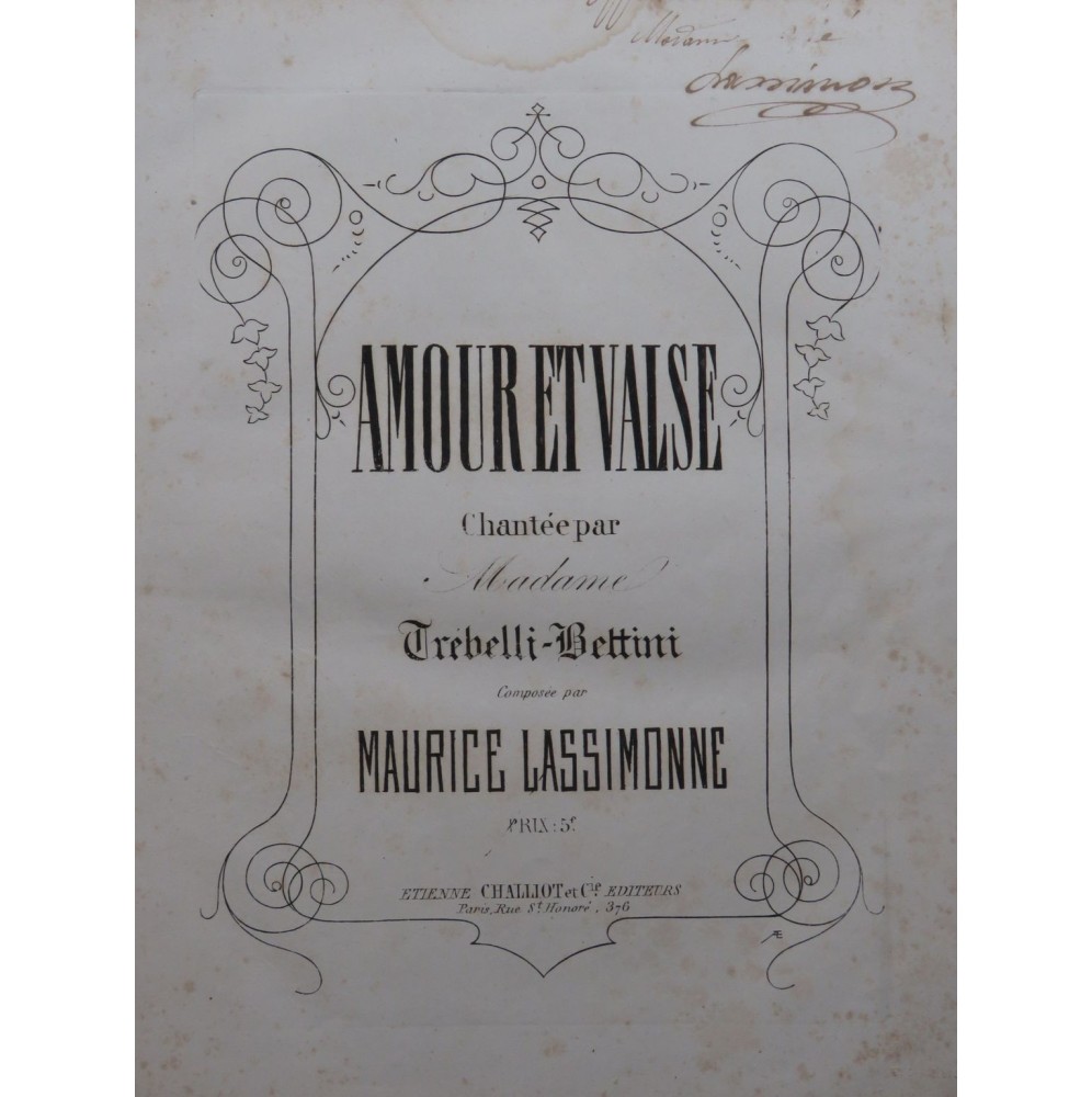 LASSIMONNE Maurice Amour et Valse Dédicace Chant Piano ca1865
