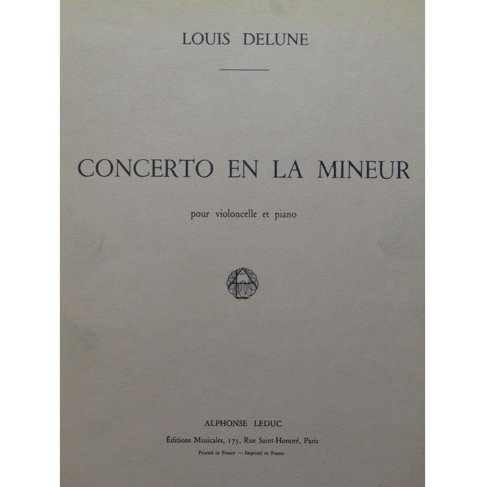 DELUNE Louis Concerto en La Mineur Violoncelle Piano 1858