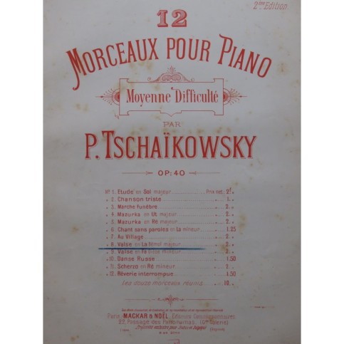 TSCHAÏKOWSKY P. I. Valse en la bémol Majeur Piano ca1897