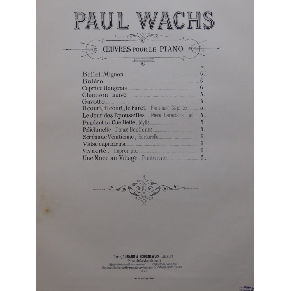 WACHS Paul Vivacité Piano 1888
